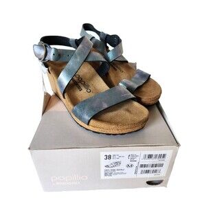 Papillio Birkenstock Sibyl Nubuck Wedge Sandals 38 US 7.5-8 Metallic Black